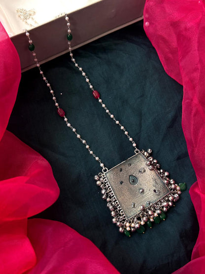 Oxidized Pendant Beaded Chain Necklace