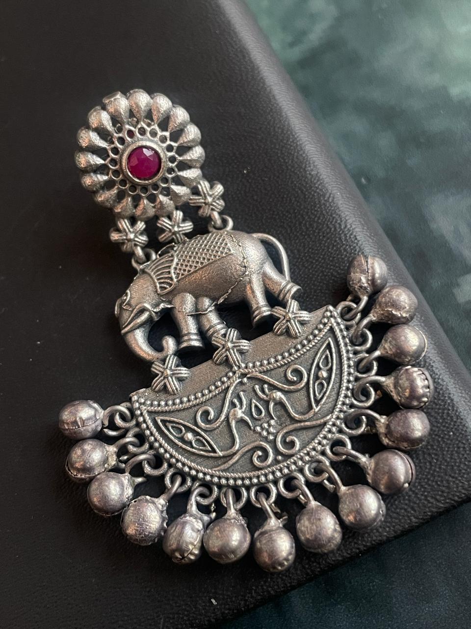 Black Polish Antique Look Elephant Ghunghroo Earring