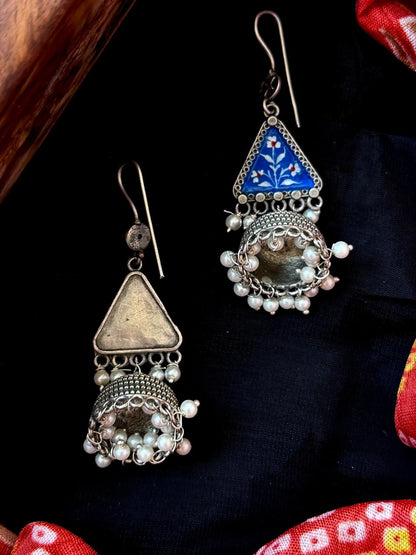 Hand Painted Top with Oxidized Jhumki Earring