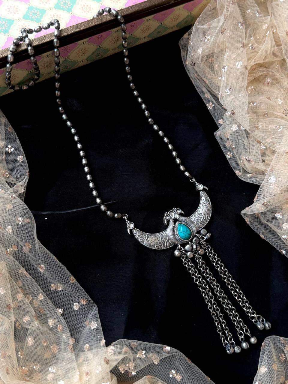 Monalisa Stone Oxidized Long Necklace