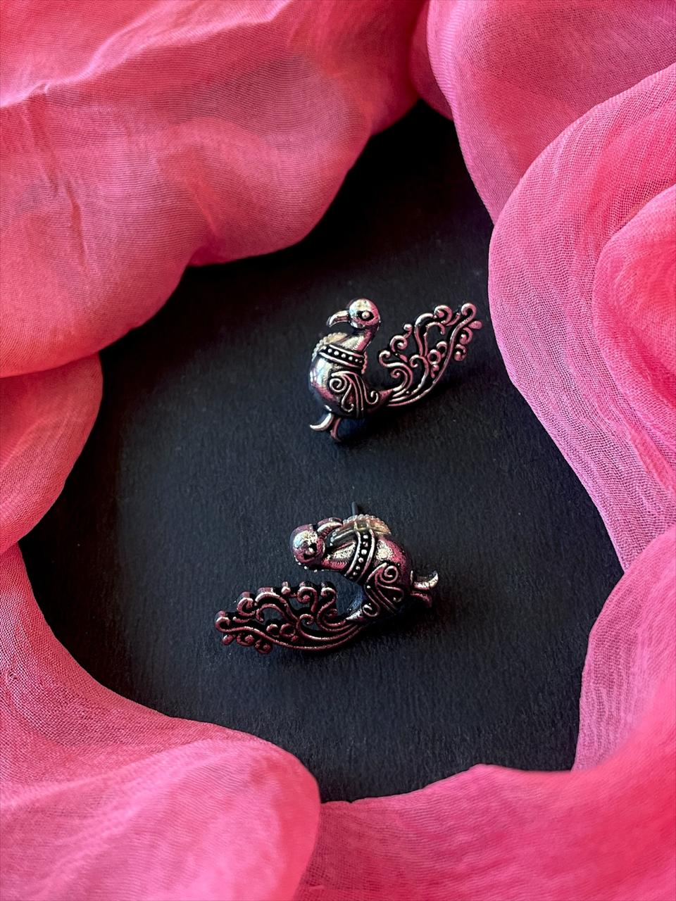 Oxidized Pendant Beaded Mala Necklace with Earring Set