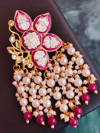 Meenakari Flower Top with Multi Beads Latkan Partywear Earring
