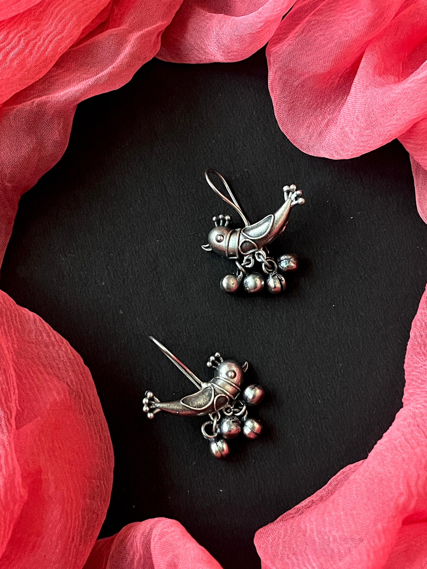 Silver Replica Oxidized Bird Shape Earring