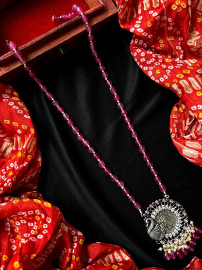 AD stone Oxidized Pendant Stone Baeded Mala Necklace