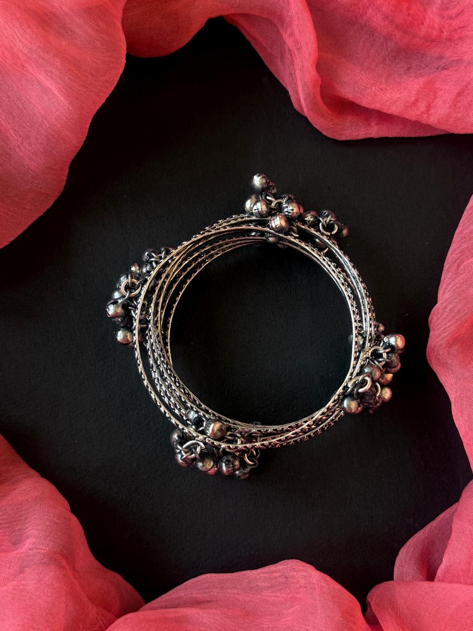 Oxidized Ghunghroo Bangles (set of 8 Bangles)