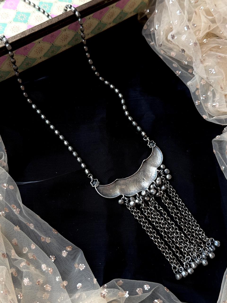 Oxidized Silver Replica Ghunghroo Latkan Necklace