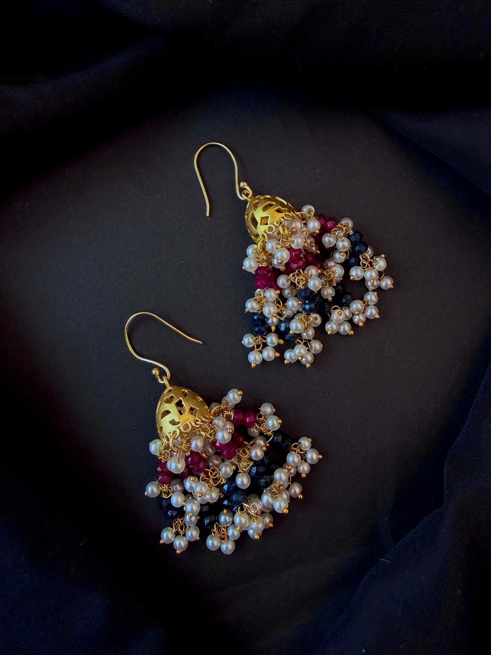 Stone Beads Latkan Golden Jhumki Earring
