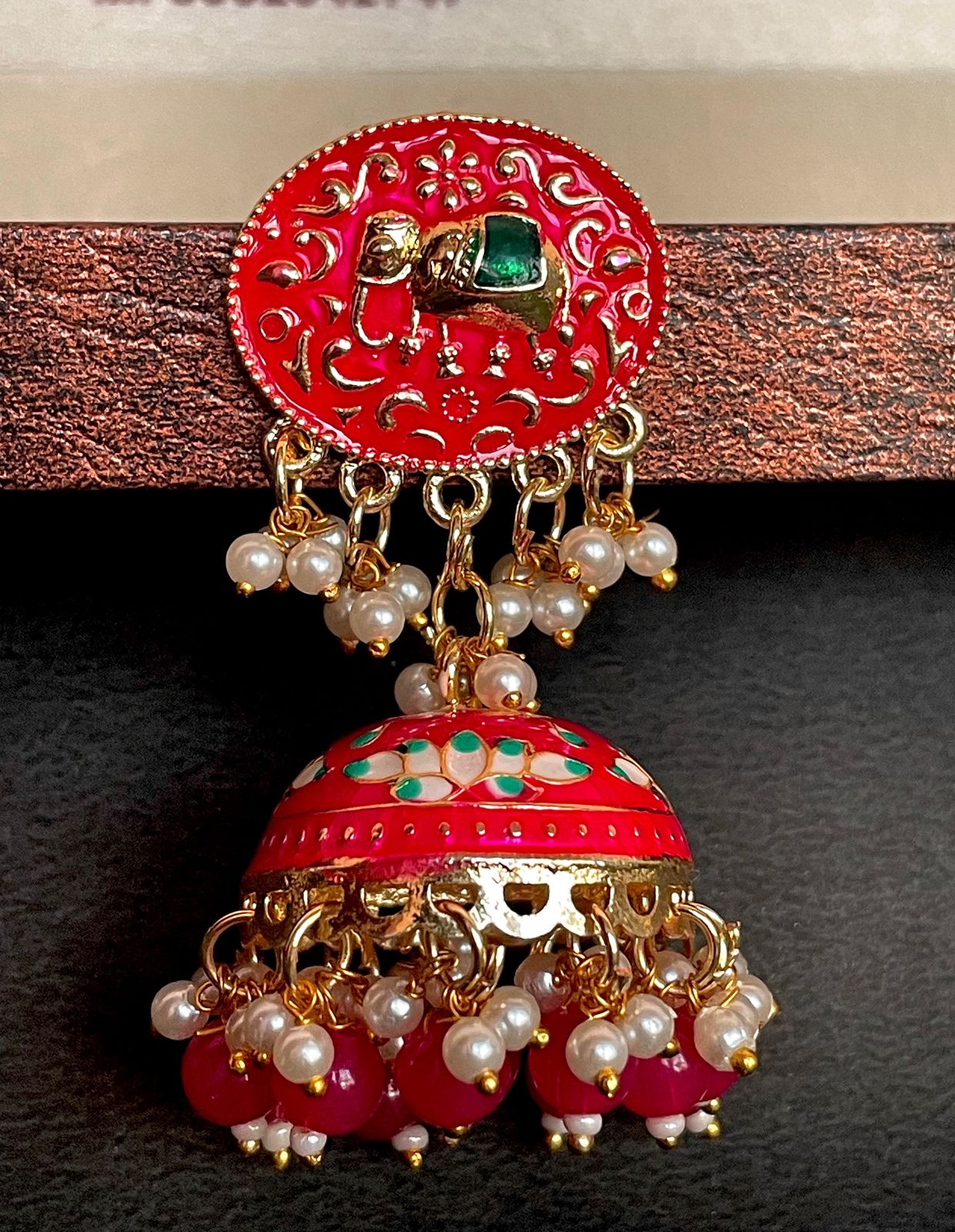 Elephant Top Meenakari Jhumka Earring