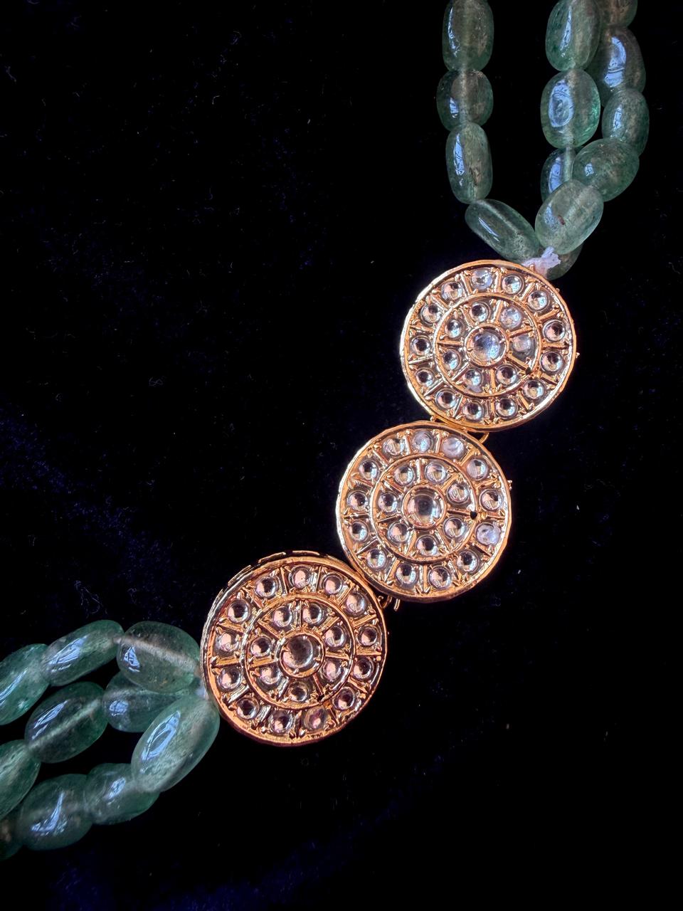 Kundan Pendant Stone Beaded Layered Mala Choker Necklace