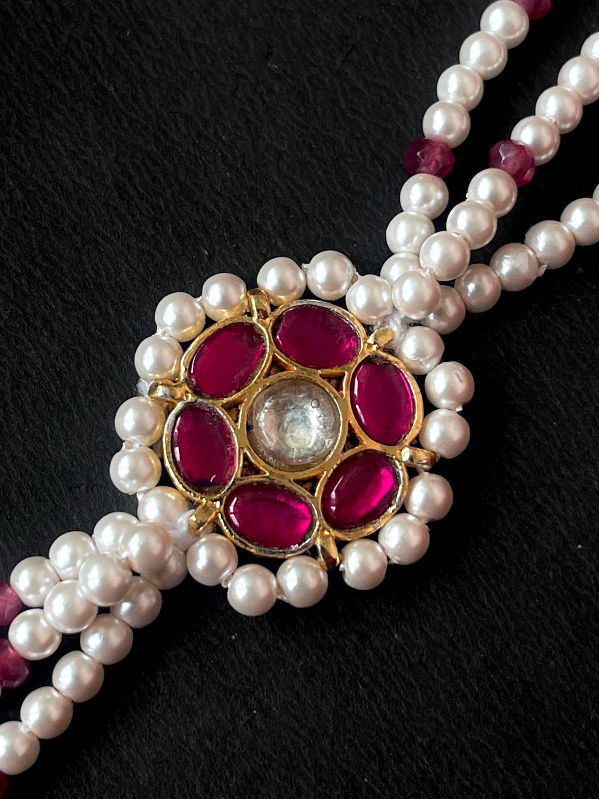 Pachi Kundan Pendant with Shell Pearl Mala Choker and Earring set