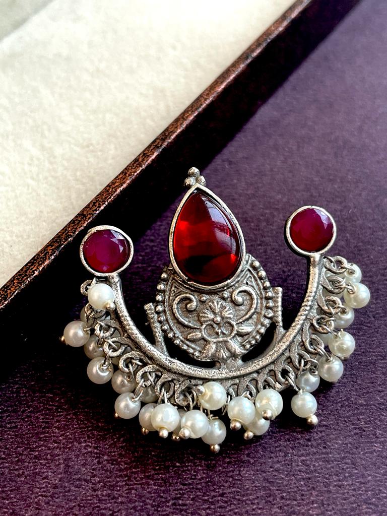Silver Replica Chandbali Stud Earring with Monalisa Stone