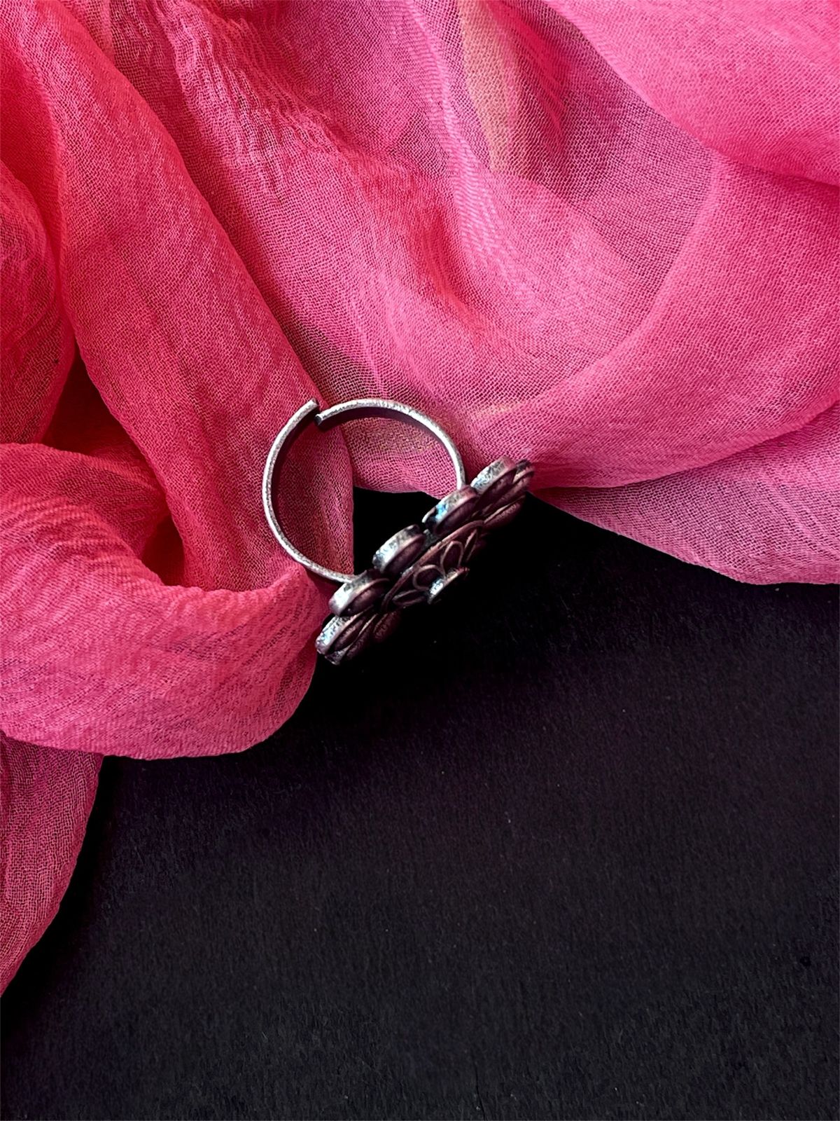 Floral Silver Replica Ethnic Ring
