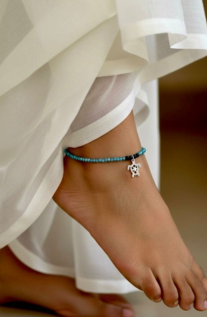 Silver Motif Beaded 92.5 Silver Anklet