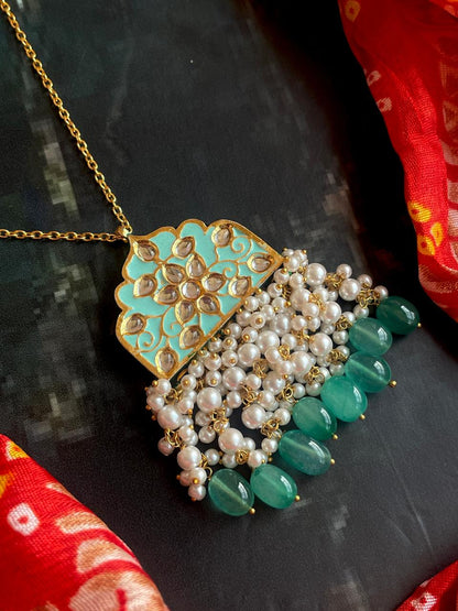 Kundan Meenakari Beaded Pendant Chain Necklace