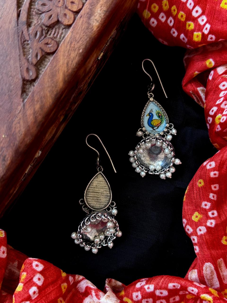 Peacock Print Top with Oxidized Jhumki Earring