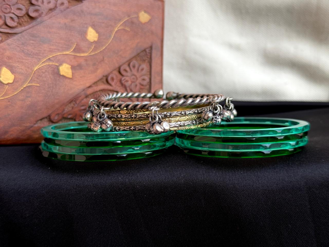 Acrylic Bangles with Metal Bangles set