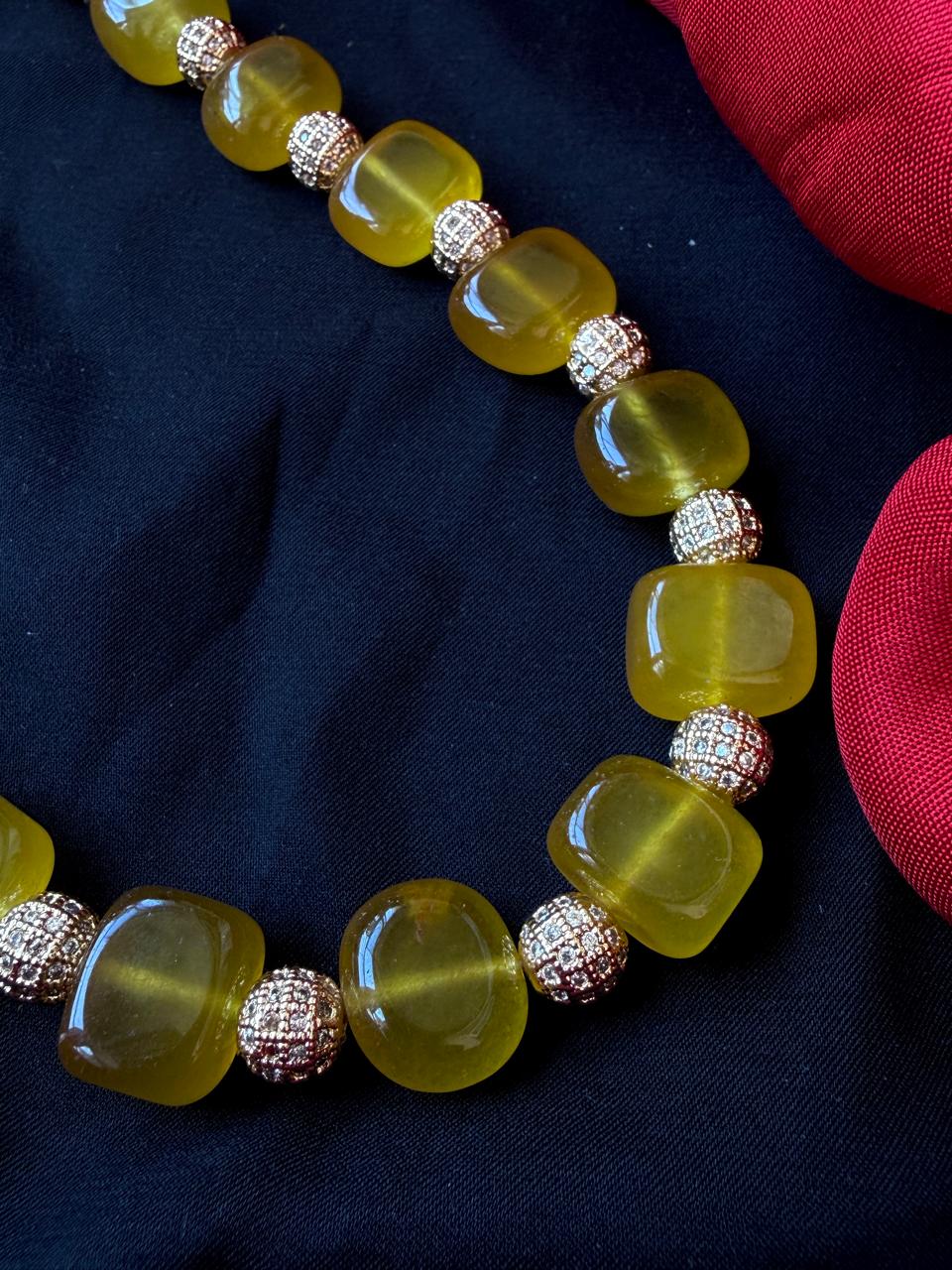 Stone Beads with AD Balls Single Layer Mala Necklace