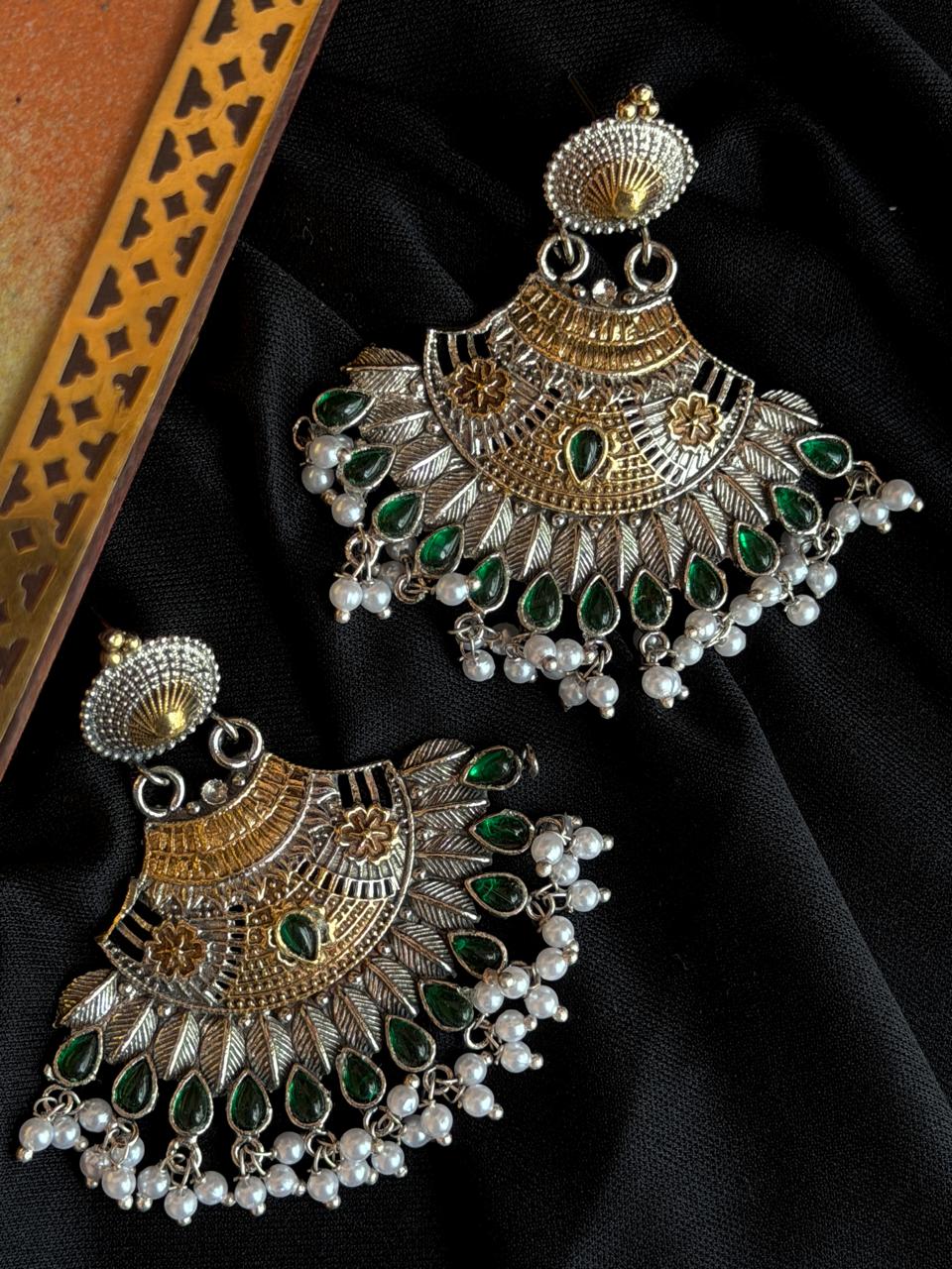 Dual Tone Partywear Geometrical Earring