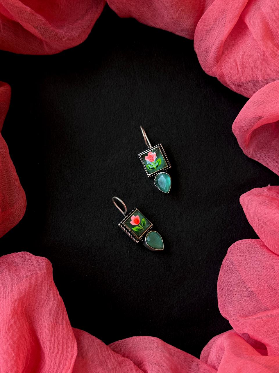 Hand Painted Monalisa Stone Silver Replica Earring