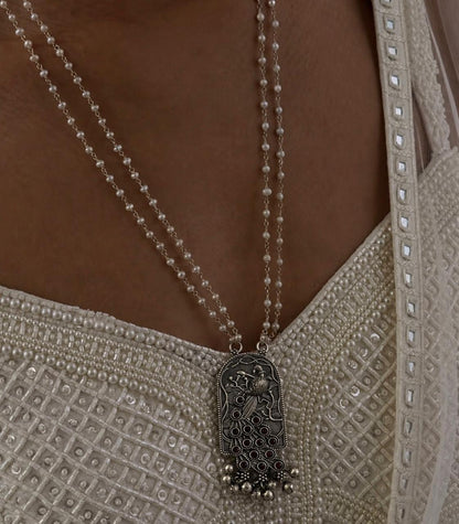 Peacock Oxidized Pendant Beaded Chain Necklace