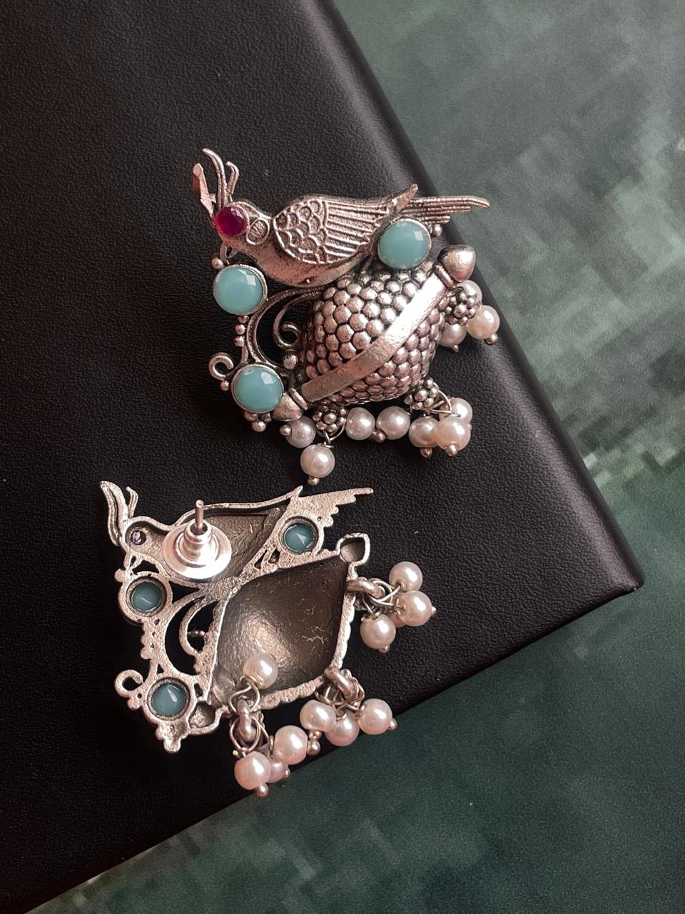 Silver Replica Oxidized Bird Shape Earring