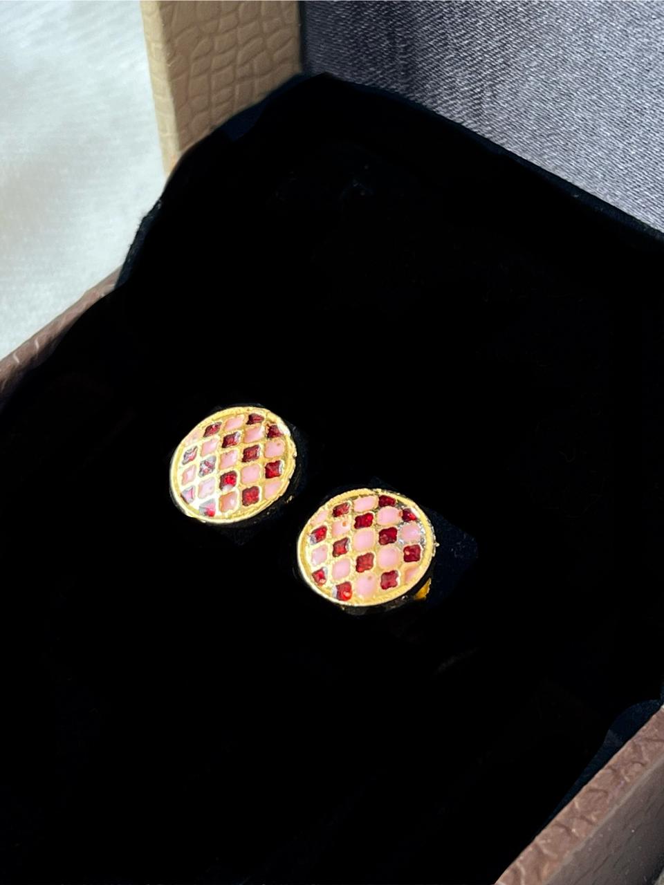 Gold-Plated Meenakari Checkered Small Stud Earring