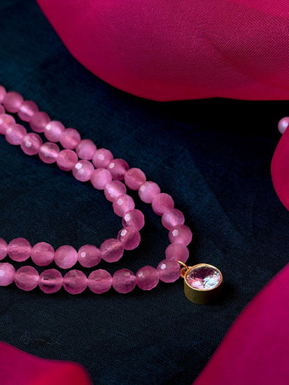 AD Stone Pendant with Monalisa Cut Stone Double Layered Mala