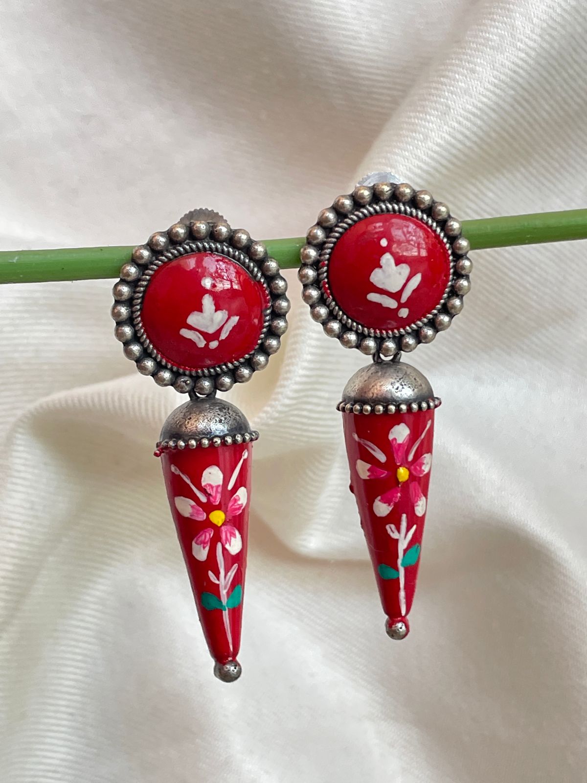 Hand Painted Oxidized Drop Earring