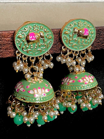 Elephant Top Meenakari Jhumka Earring