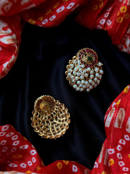 Partywear Beaded Golden Big Studs