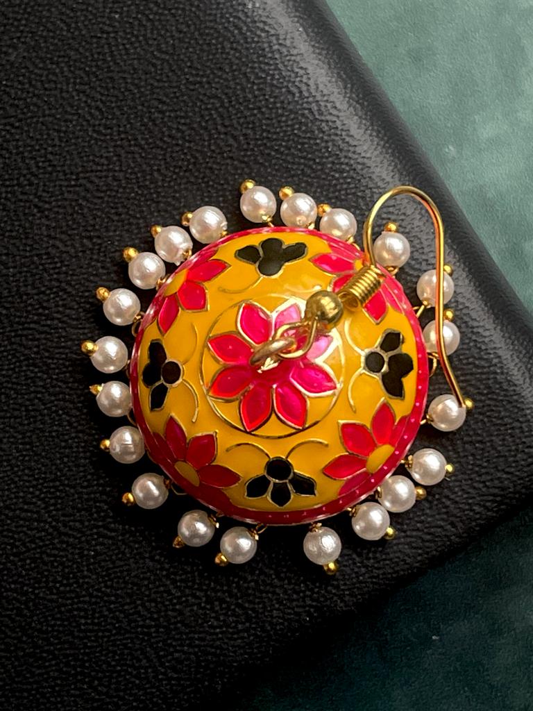 Meenakari Flower Print Dome Shape Jhumka Earring