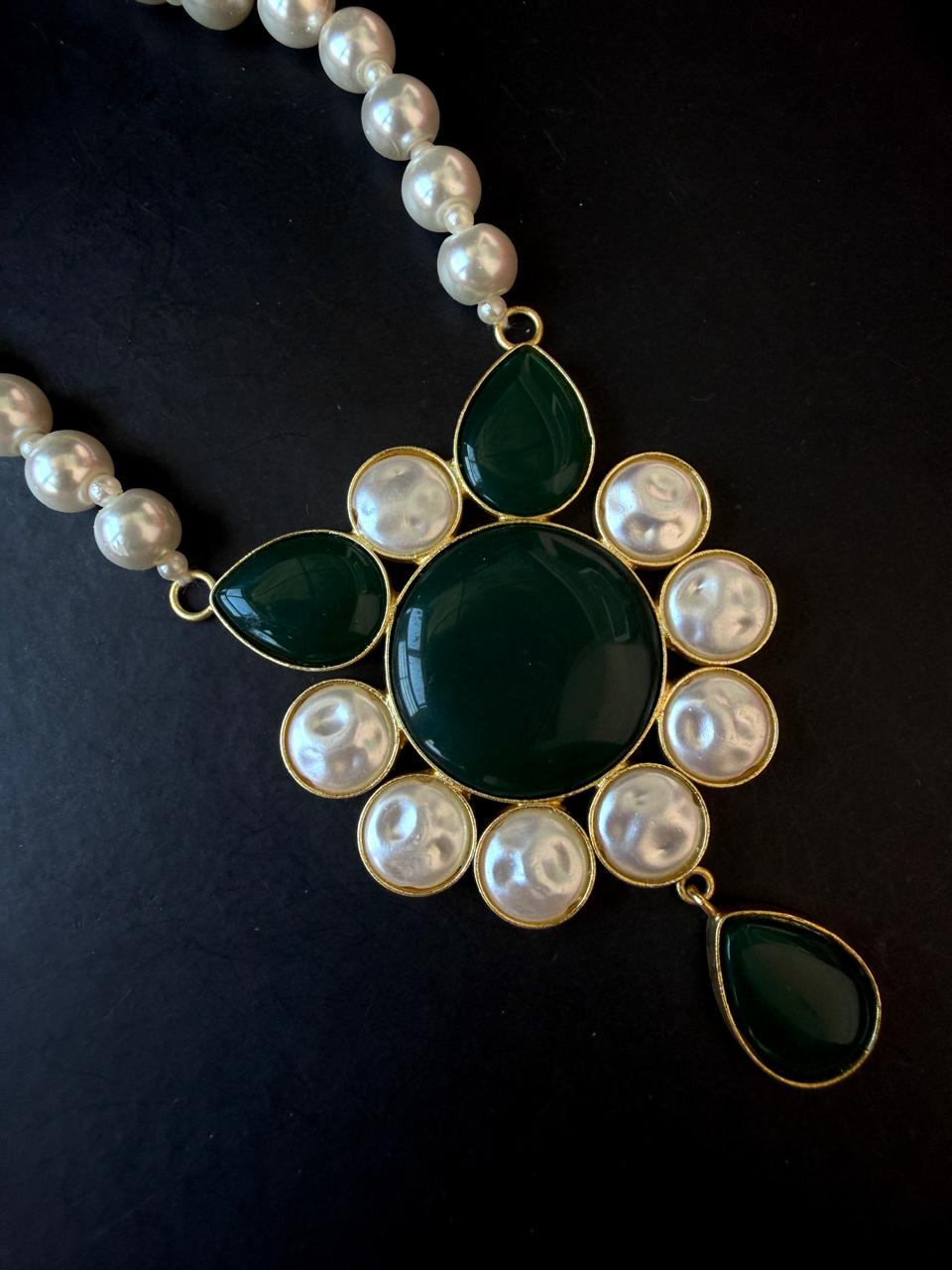 Monalisa Stone Shell Pearl Necklace with Earring set