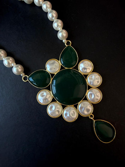 Monalisa Stone Shell Pearl Necklace with Earring set