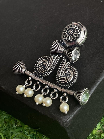 Black Polish Antique Look Flute Stud Earring