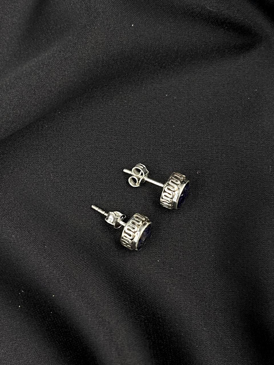 Semi Precious Stone 92.5 Silver Round Stud Earring