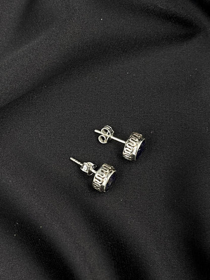 Semi Precious Stone 92.5 Silver Round Stud Earring