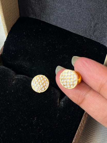 Gold-Plated Meenakari Checkered Small Stud Earring
