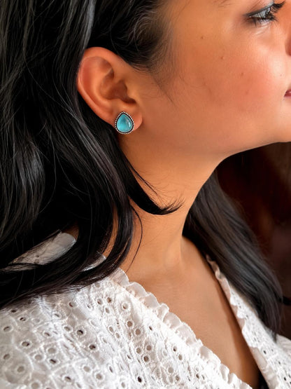 Monalisa Stone Oxidized Stud Earring (Set of 2 pairs)