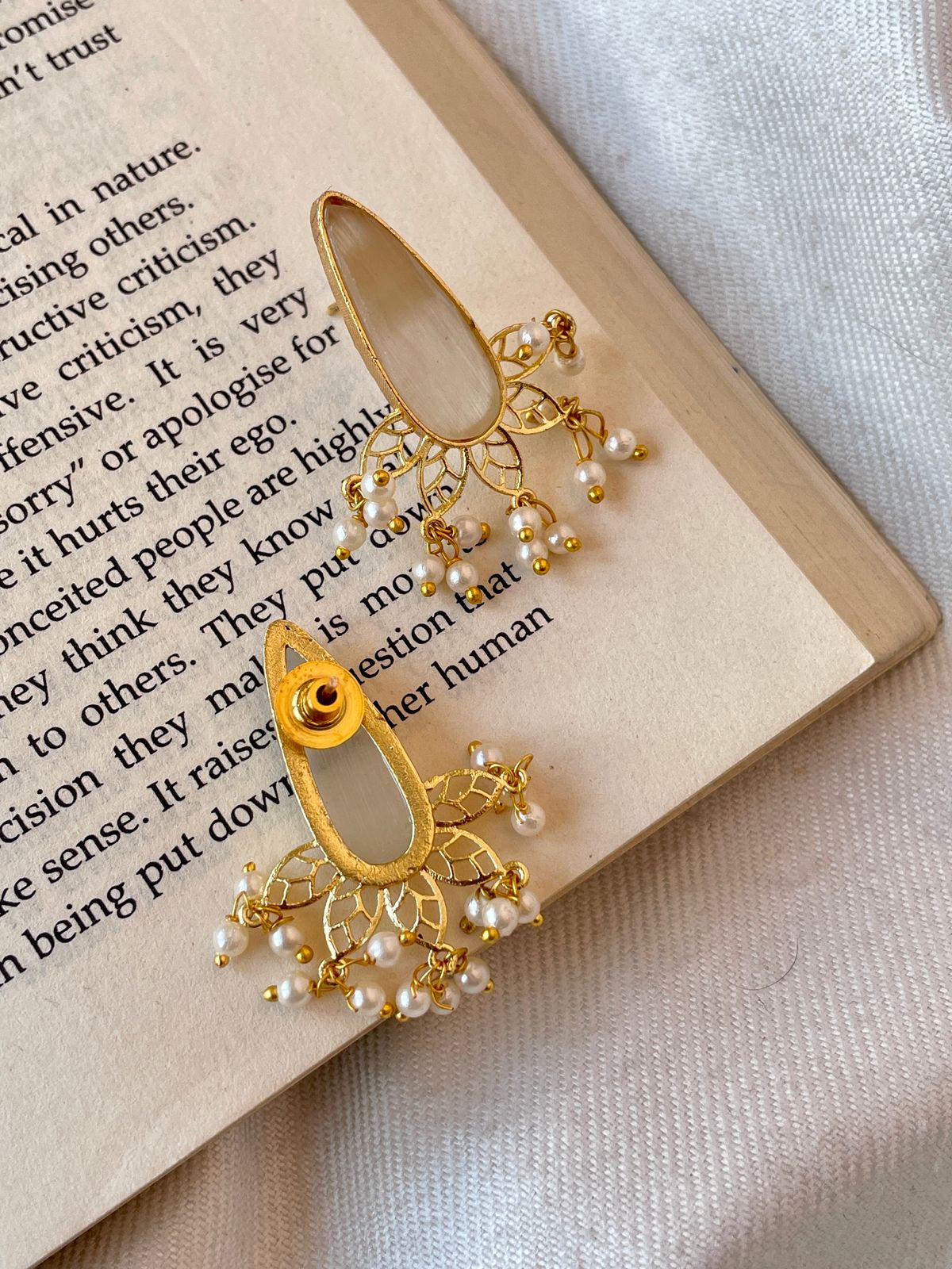 Monalisa Stone Beaded Golden Earring