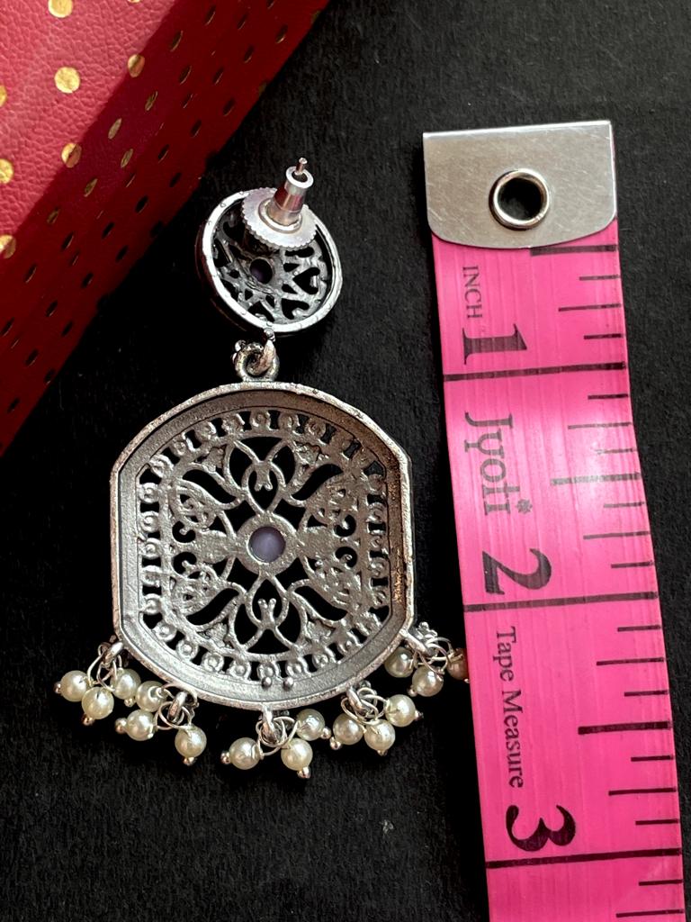 Silver Replica Brass with Monalisa Stone Drop Earring