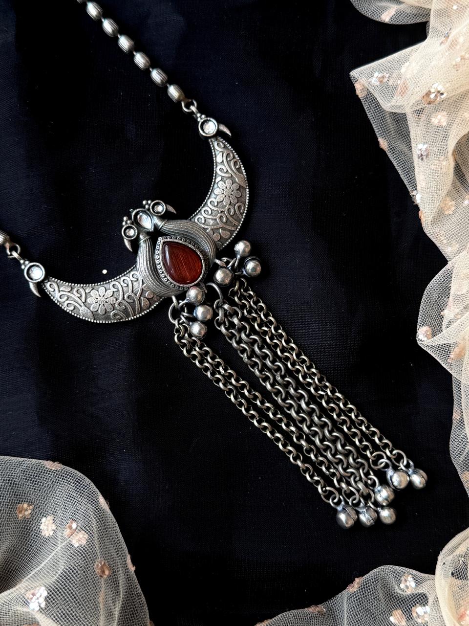 Monalisa Stone Oxidized Long Necklace