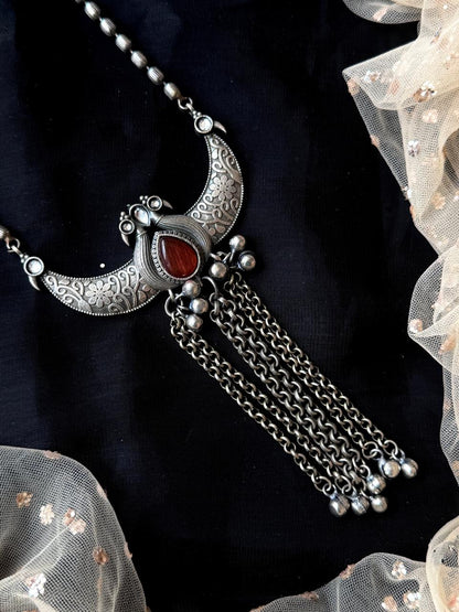 Monalisa Stone Oxidized Long Necklace