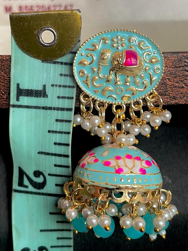 Elephant Top Meenakari Jhumka Earring