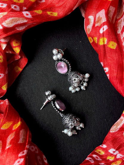 Monalisa Stone Oxidized Jhumki Earring