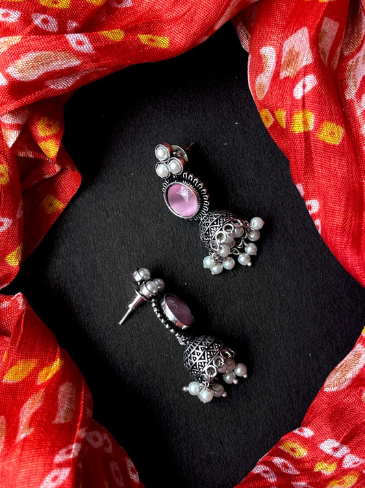 Monalisa Stone Oxidized Jhumki Earring