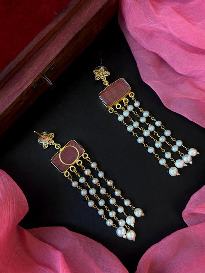 Monalisa Stone Beaded Latkan Golden Earring