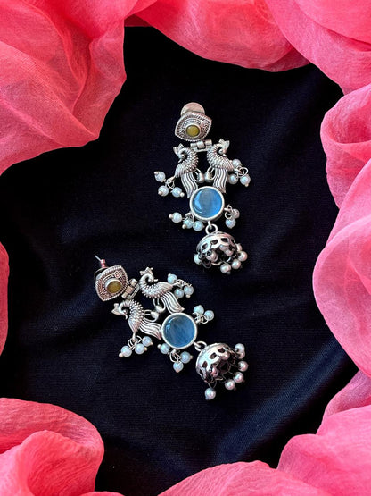 Monalisa Stone Peacock Silver Replica Partywear Earring