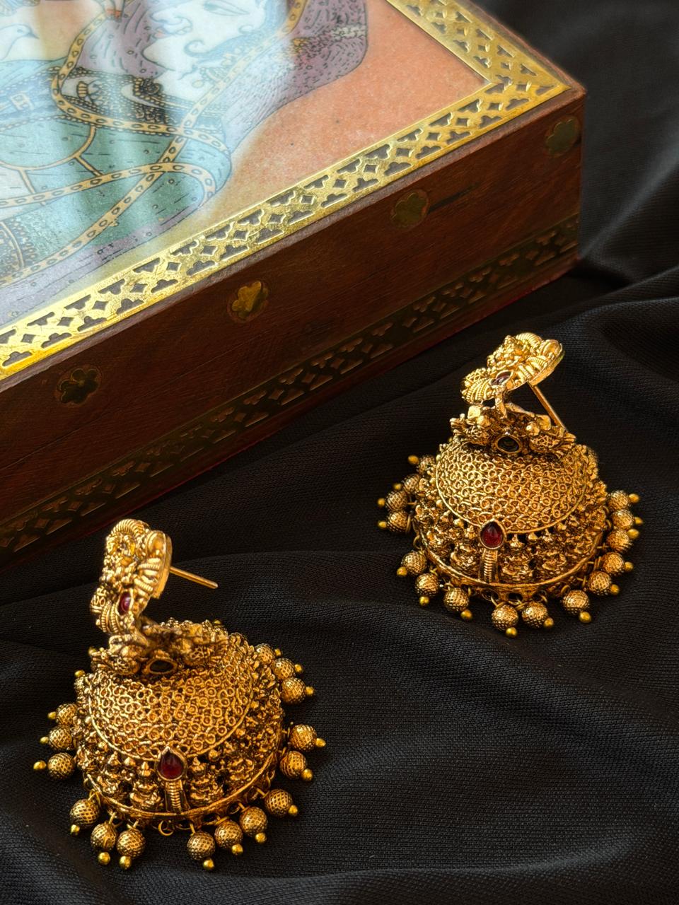 Matt Finish Golden Temple Earring