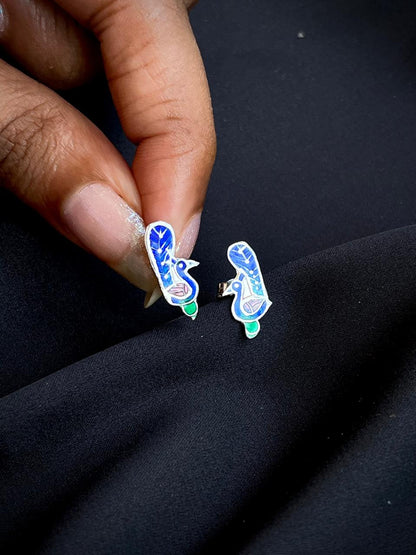 Meenakari Peacock Shape 92.5 Silver Stud Earring
