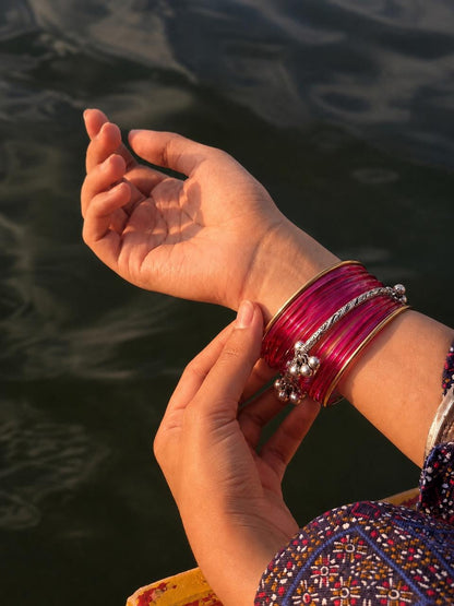 Acrylic Bangle with Metal Bangles set